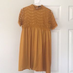 Lace, babydoll, mustard dress